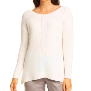 Eileen Fisher Womens Size Extra Fine Merino Wool Bateau Neck Rib Sweater Cream